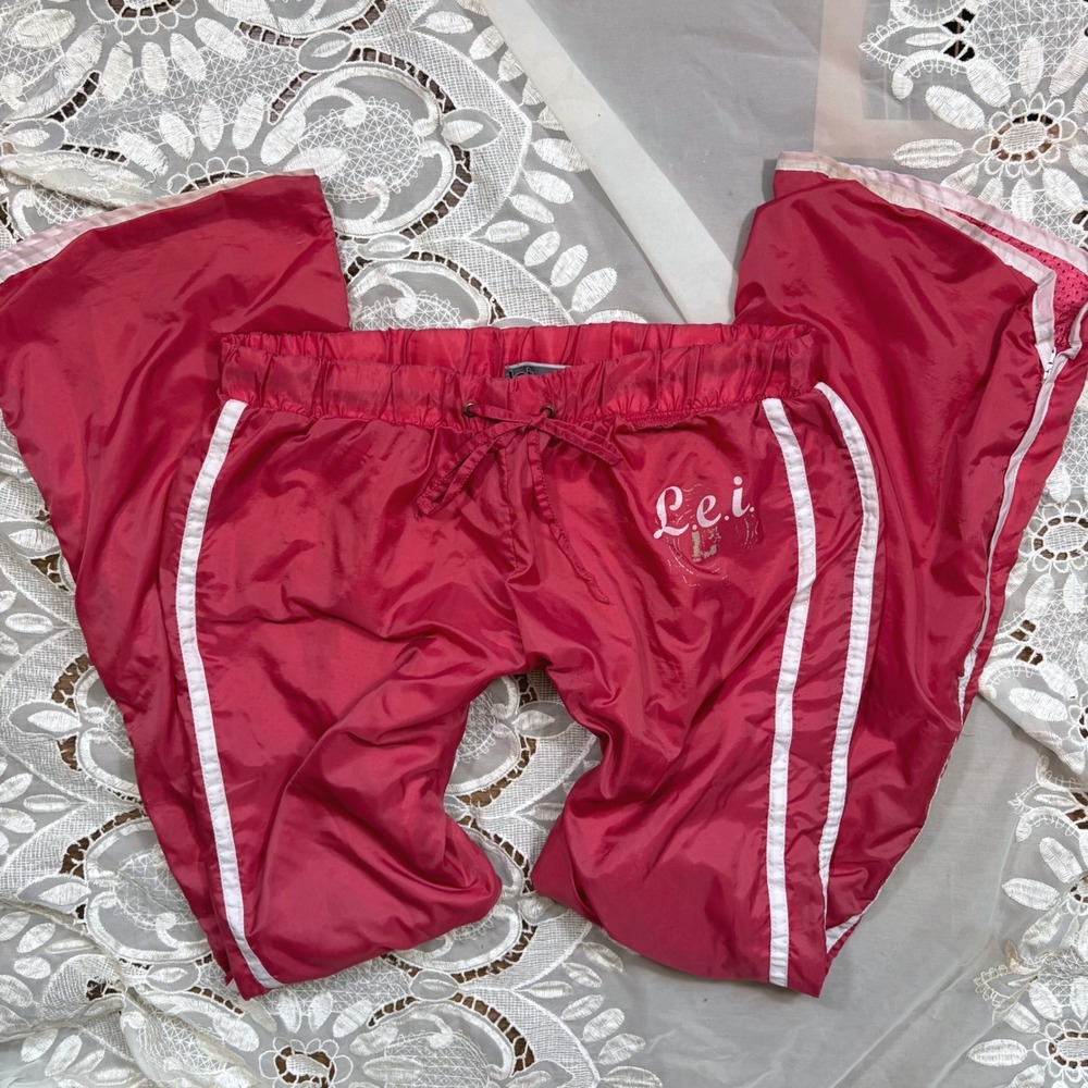 LEI Active Pink Nylon Track Pants Vintage Y2K Windbreaker Wide Leg Women Large